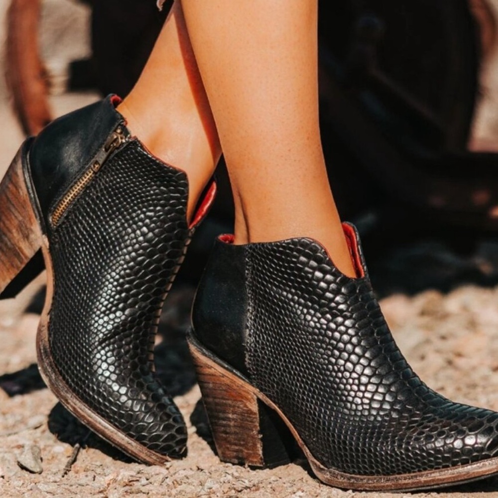 Freebird Black Snakeskin Ankle Boots